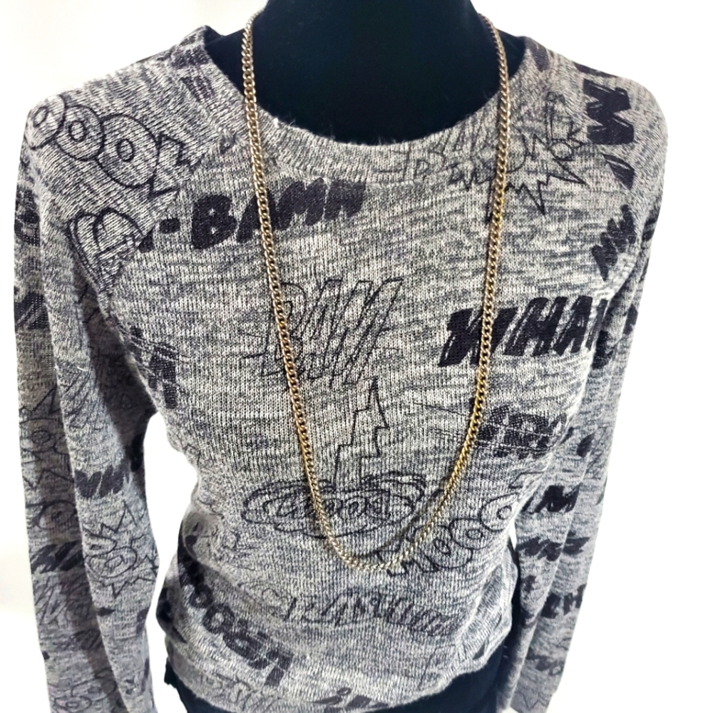 Jerry Leigh Graphic Sweater "Pop-Pow-Wham-DaBamn" Jersey Knit Sweater
